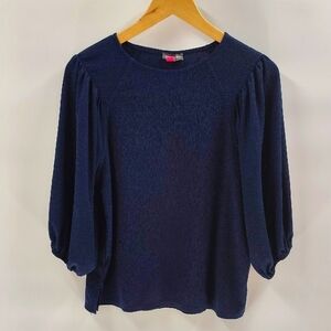 Vince Camuto Women's Blouse Medium Navy Blue 3 Quarter Balloon Sleeve Textured
